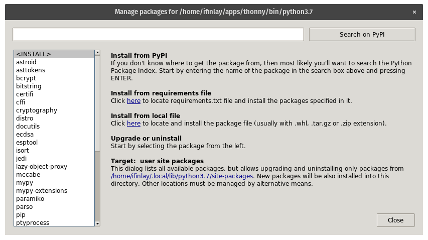 The Manage Packages Screen